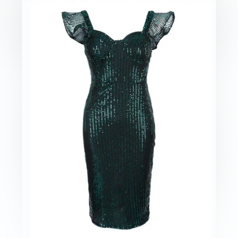 🌻Elegant Green Sequence Dress NWOT - Picture 3 of 7